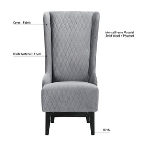 English Elm 23.03" Wingback Accent Chair Grey Velvet High Back Birch Legs Bedroom Living Room W68041792