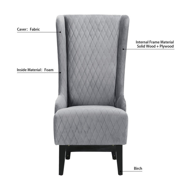 English Elm 23.03" Wingback Accent Chair Grey Velvet High Back Birch Legs Bedroom Living Room W68041792