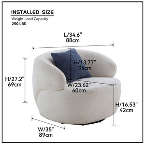 English Elm Swivel Barrel Accent Chair Boucle Sherpa Upholstery Round Cozy Seat for Living Room W87663984