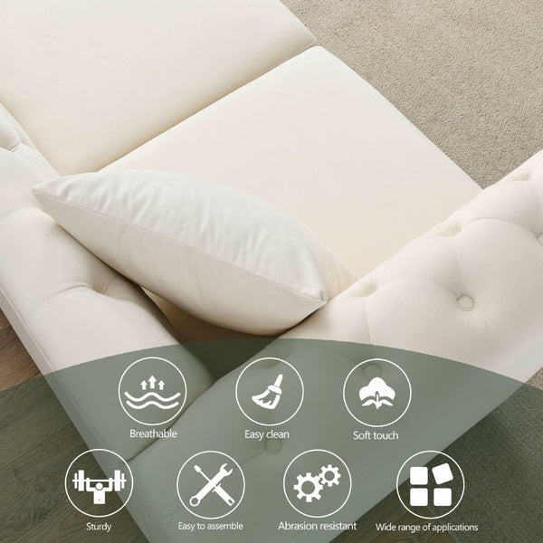 English Elm Elegant 80" Chesterfield Sofa In Plush Beige Velvet – 3-Seater Tufted Couch With Pillows W834S00114-GIGA