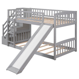 English Elm Stairway Twin Over Kids Bunk Bed with Storage Stairs Slide and White Finish LT100155AAE