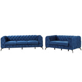 English Elm Modern 3-Piece Sofa Sets With Sturdy Metal Legs,Velvet Upholstered Couches Sets Including Three Seat Sofa, Loveseat and Single Chair For Living Room Furniture Set,Blue