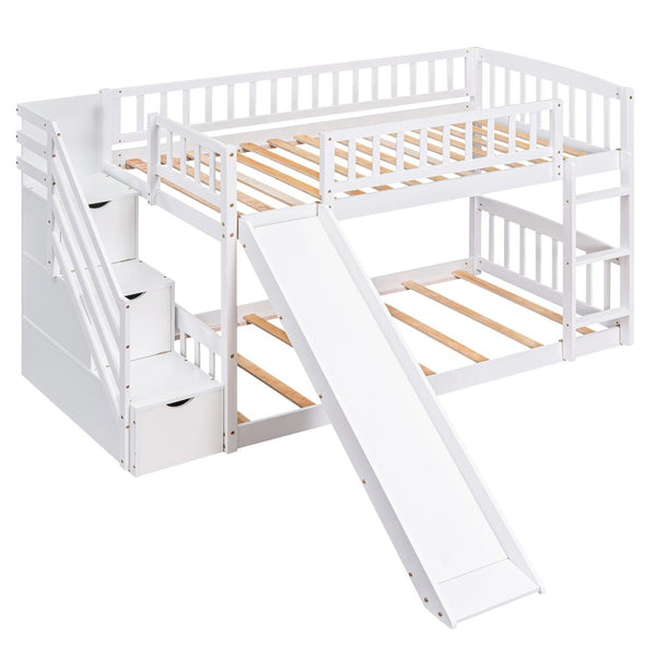 English Elm Stairway Twin Over Kids Bunk Bed with Storage Stairs Slide and White Finish LT100155AAK