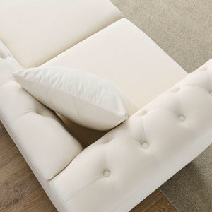 English Elm [video] Chesterfield Sofa Tufted Velvet with Nailhead Trim Rolled Arms Three Seat Living Room W834S00574