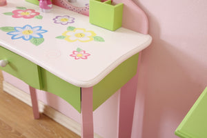 English Elm Kids Floral Girls Vanity Table and Stool Set with Storage for Bedroom Playroom B05367933