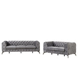 English Elm Modern 3-Piece Sofa Sets With Sturdy Metal Legs,Velvet Upholstered Couches Sets Including Three Seat Sofa, Loveseat and Single Chair For Living Room Furniture Set,Gray