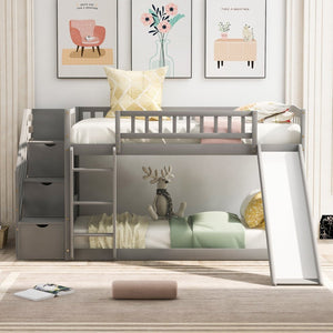 English Elm Stairway Twin Over Kids Bunk Bed with Storage Stairs Slide and White Finish LT100155AAE