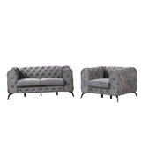 English Elm Modern 3-Piece Sofa Sets With Sturdy Metal Legs,Velvet Upholstered Couches Sets Including Three Seat Sofa, Loveseat and Single Chair For Living Room Furniture Set,Gray