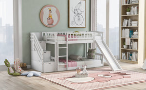 English Elm Stairway Twin Over Kids Bunk Bed with Storage Stairs Slide and White Finish LT100155AAK