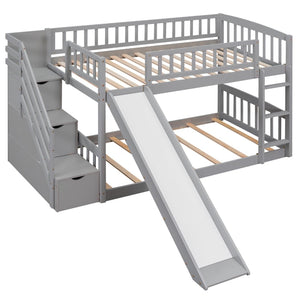 English Elm Stairway Twin Over Kids Bunk Bed with Storage Stairs Slide and White Finish LT100155AAE