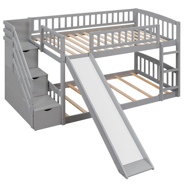 English Elm Stairway Twin Over Kids Bunk Bed with Storage Stairs Slide and White Finish LT100155AAE