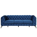 English Elm 85.5" Velvet Upholstered Sofa With Sturdy Metal Legs,Modern Sofa Couch With Button Tufted Back, 3 Seater Sofa Couch For Living Room,Apartment,Home Office,Blue