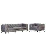 English Elm Modern 3-Piece Sofa Sets With Sturdy Metal Legs,Velvet Upholstered Couches Sets Including Three Seat Sofa, Loveseat and Single Chair For Living Room Furniture Set,Gray