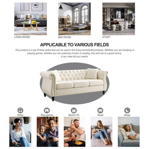 English Elm [video] Chesterfield Sofa Tufted Velvet with Nailhead Trim Rolled Arms Three Seat Living Room W834S00574