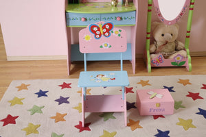 English Elm Kids Fairy Vanity Table with Chair Hand Carved Mdf Safe Mirror and Storage Drawers B05367937
