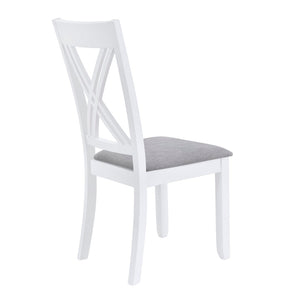 English Elm Topmax Rustic White Rubberwood Dining Set Four X-back Linen Chairs Compact Kitchen SH000253AAK