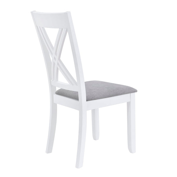 English Elm Topmax Rustic White Rubberwood Dining Set Four X-back Linen Chairs Compact Kitchen SH000253AAK