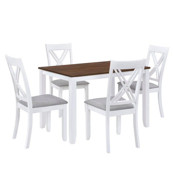 English Elm Topmax Rustic White Rubberwood Dining Set Four X-back Linen Chairs Compact Kitchen SH000253AAK