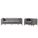 English Elm Modern 3-Piece Sofa Sets With Sturdy Metal Legs,Velvet Upholstered Couches Sets Including Three Seat Sofa, Loveseat and Single Chair For Living Room Furniture Set,Gray