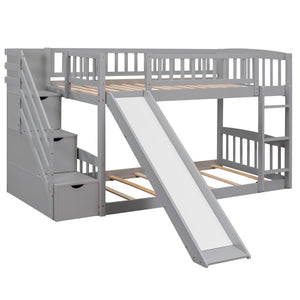 English Elm Stairway Twin Over Kids Bunk Bed with Storage Stairs Slide and White Finish LT100155AAE