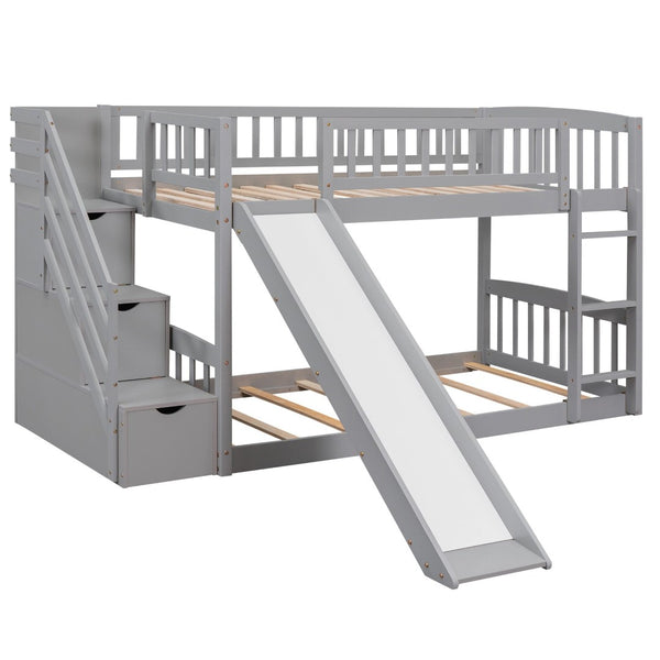 English Elm Stairway Twin Over Kids Bunk Bed with Storage Stairs Slide and White Finish LT100155AAE