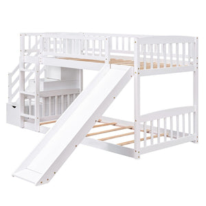 English Elm Stairway Twin Over Kids Bunk Bed with Storage Stairs Slide and White Finish LT100155AAK