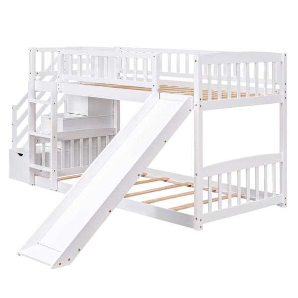 English Elm Stairway Twin Over Kids Bunk Bed with Storage Stairs Slide and White Finish LT100155AAK