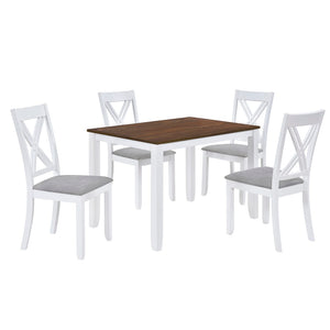 English Elm Topmax Rustic White Rubberwood Dining Set Four X-back Linen Chairs Compact Kitchen SH000253AAK