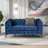 English Elm 63" Velvet Upholstered Loveseat Sofa,Modern Loveseat Sofa With Button Tufted Back,2-Person Loveseat Sofa Couch For Living Room,Bedroom,Or Small Space,Blue