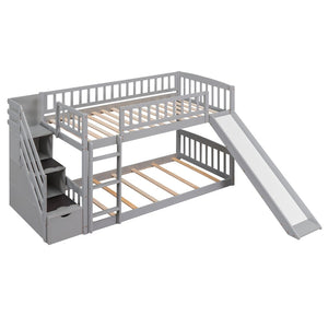 English Elm Stairway Twin Over Kids Bunk Bed with Storage Stairs Slide and White Finish LT100155AAE