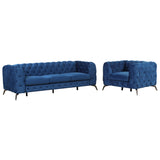 English Elm Modern 3-Piece Sofa Sets With Sturdy Metal Legs,Velvet Upholstered Couches Sets Including Three Seat Sofa, Loveseat and Single Chair For Living Room Furniture Set,Blue