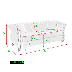 English Elm [video] Chesterfield Sofa Tufted Velvet with Nailhead Trim Rolled Arms Three Seat Living Room W834S00574
