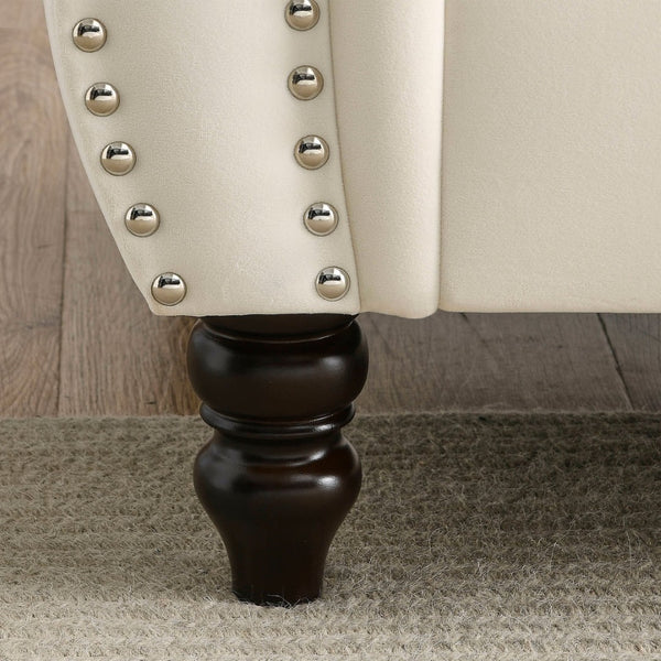 English Elm Elegant 80" Chesterfield Sofa In Plush Beige Velvet – 3-Seater Tufted Couch With Pillows W834S00114-GIGA