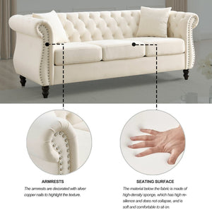 English Elm [video] Chesterfield Sofa Tufted Velvet with Nailhead Trim Rolled Arms Three Seat Living Room W834S00574