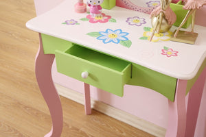 English Elm Kids Floral Girls Vanity Table and Stool Set with Storage for Bedroom Playroom B05367933
