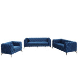 English Elm Modern 3-Piece Sofa Sets With Sturdy Metal Legs,Velvet Upholstered Couches Sets Including Three Seat Sofa, Loveseat and Single Chair For Living Room Furniture Set,Blue