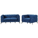 English Elm Modern 3-Piece Sofa Sets With Sturdy Metal Legs,Velvet Upholstered Couches Sets Including Three Seat Sofa, Loveseat and Single Chair For Living Room Furniture Set,Blue