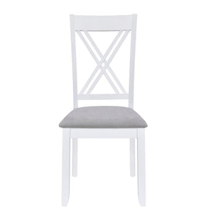 English Elm Topmax Rustic White Rubberwood Dining Set Four X-back Linen Chairs Compact Kitchen SH000253AAK