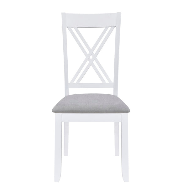 English Elm Topmax Rustic White Rubberwood Dining Set Four X-back Linen Chairs Compact Kitchen SH000253AAK