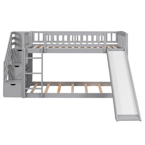 English Elm Stairway Twin Over Kids Bunk Bed with Storage Stairs Slide and White Finish LT100155AAE