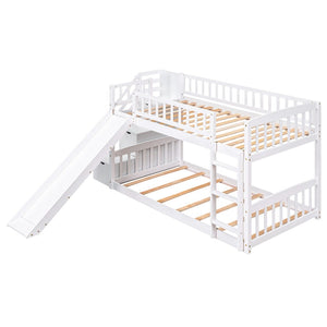 English Elm Stairway Twin Over Kids Bunk Bed with Storage Stairs Slide and White Finish LT100155AAK