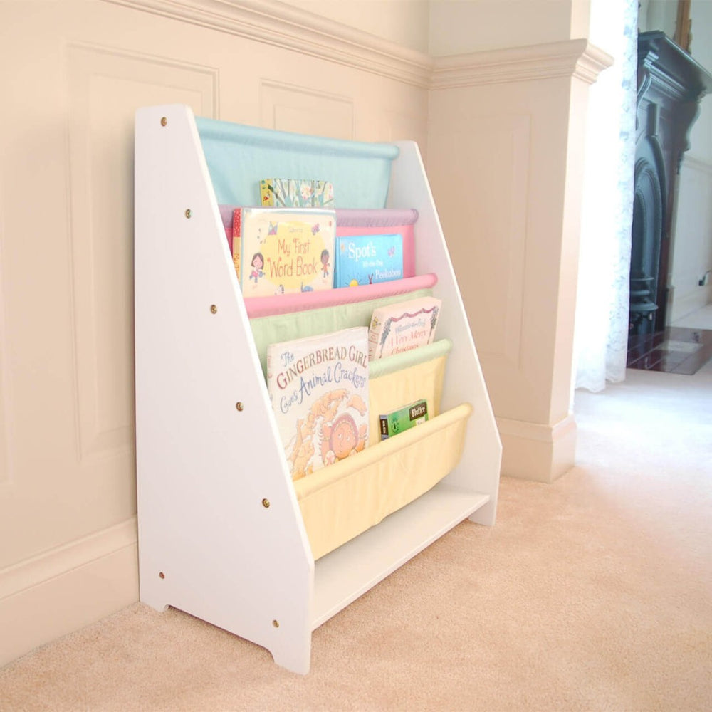 English Elm Kids Sling Bookcase White Mdf Frame with Colorful Canvas Pockets for Playroom Storage B05367929
