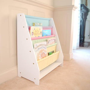 English Elm Kids Sling Bookcase White Mdf Frame with Colorful Canvas Pockets for Playroom Storage B05367929