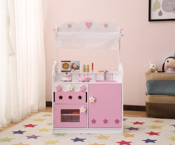English Elm Kids Two in One Pretend Kitchen Market Stall Imaginative Playroom Role Play Set B05367930