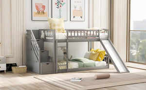 English Elm Stairway Twin Over Kids Bunk Bed with Storage Stairs Slide and White Finish LT100155AAE