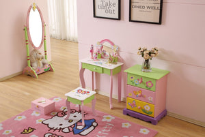 English Elm Kids Floral Girls Vanity Table and Stool Set with Storage for Bedroom Playroom B05367933