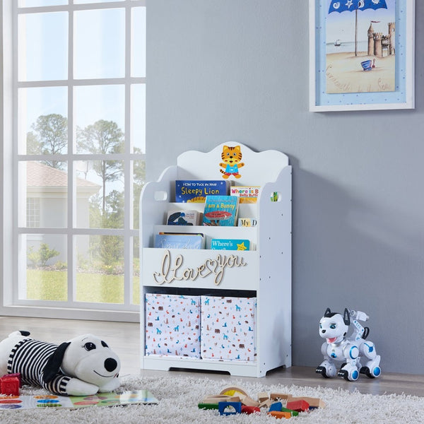 English Elm Kids White Mdf Bookcase with Hand Carved Detail Open Shelves for Playroom Storage B05367941