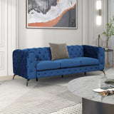 English Elm Modern 3-Piece Sofa Sets With Sturdy Metal Legs,Velvet Upholstered Couches Sets Including Three Seat Sofa, Loveseat and Single Chair For Living Room Furniture Set,Blue