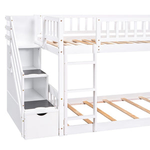 English Elm Stairway Twin Over Kids Bunk Bed with Storage Stairs Slide and White Finish LT100155AAK
