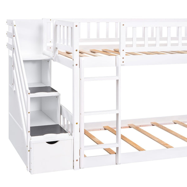 English Elm Stairway Twin Over Kids Bunk Bed with Storage Stairs Slide and White Finish LT100155AAK